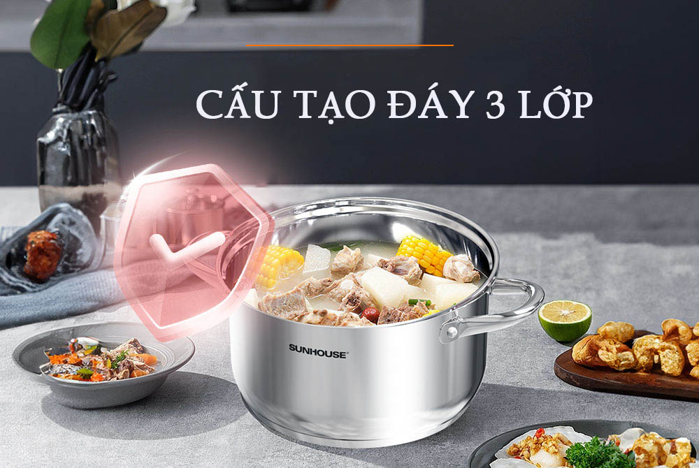 Nồi Inox 3 Đáy Sunhouse SHG301-20 đảm bảo hương vị món ăn