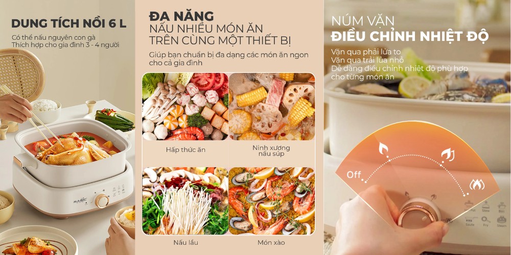 Nồi lẩu hấp Magic Eco AC-281 cung cấp không gian nấu ăn rộng rãi, dễ sử dụng