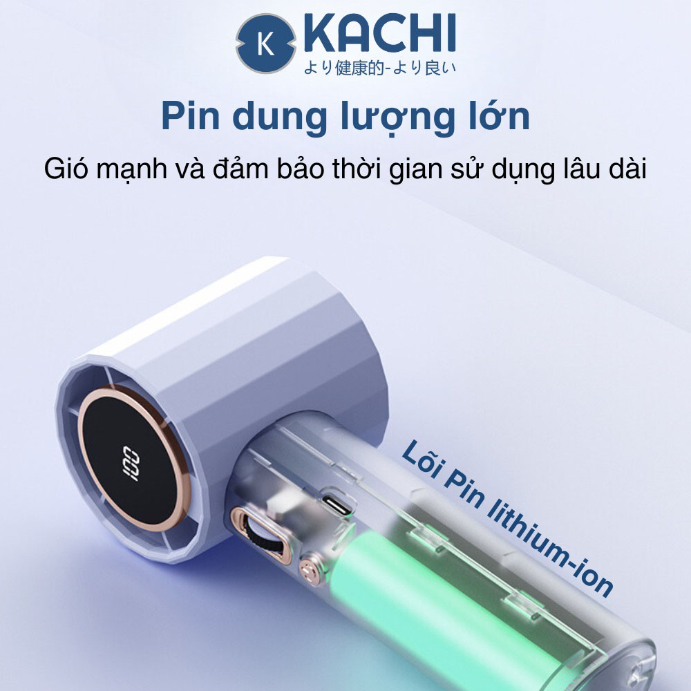 Quạt Cầm Tay Kachi MK400 dùng pin Lithium-ion cho thời gian sử dụng 3 - 15 giờ