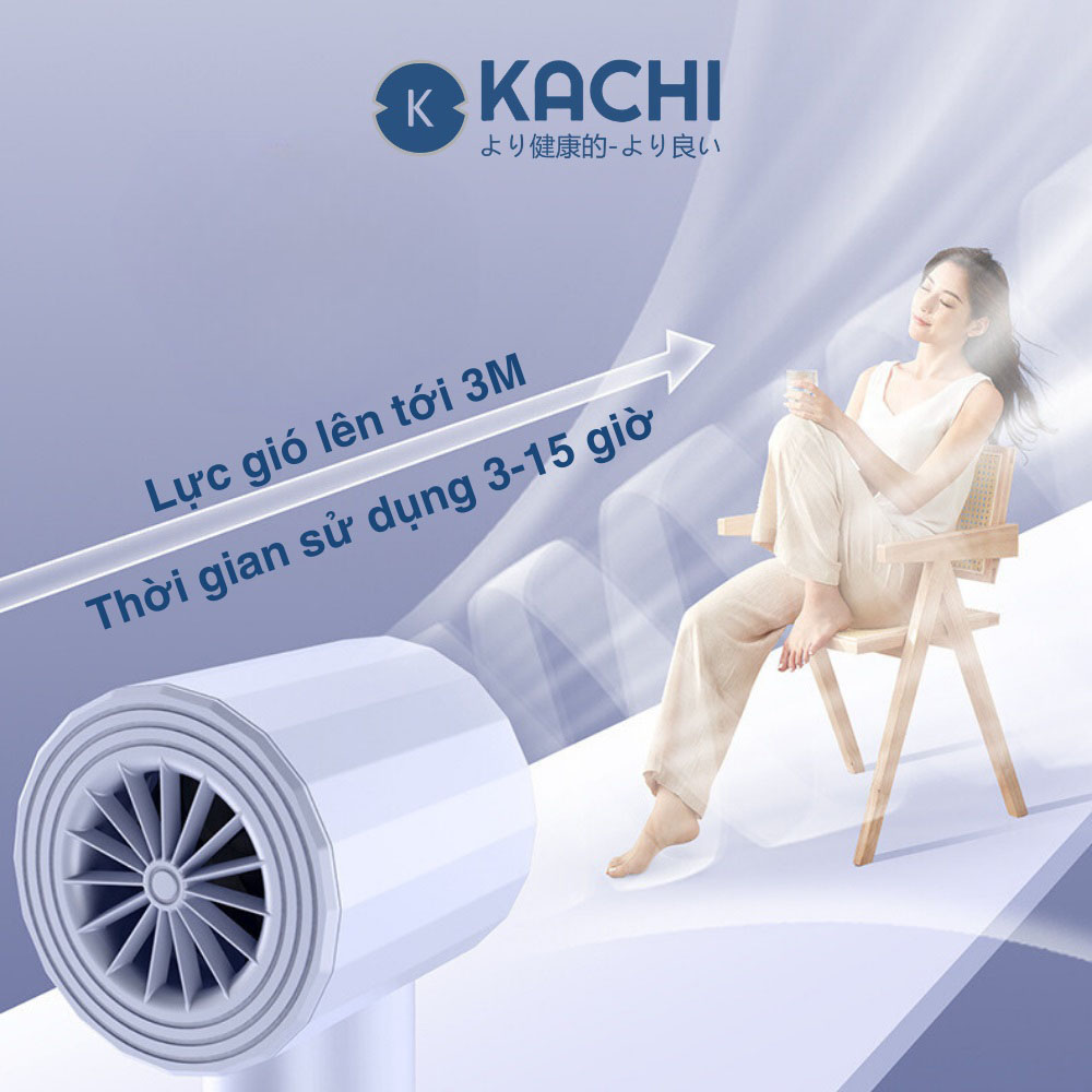 Quạt Cầm Tay Kachi MK400 thời gian sạc nhanh với khoảng cách gió 3 mét