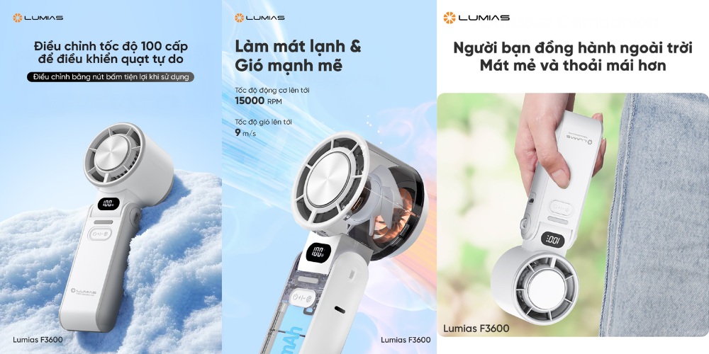 Quạt Cầm Tay Mini Lumias F3600 điều chỉnh 100 cấp độ gió