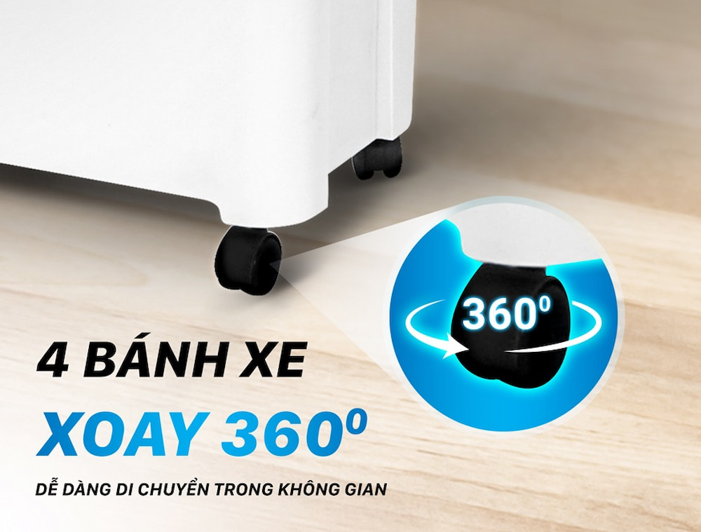 Quạt Điều Hòa Daikiosan DM110 có 4 bánh xe xoay 360 độ