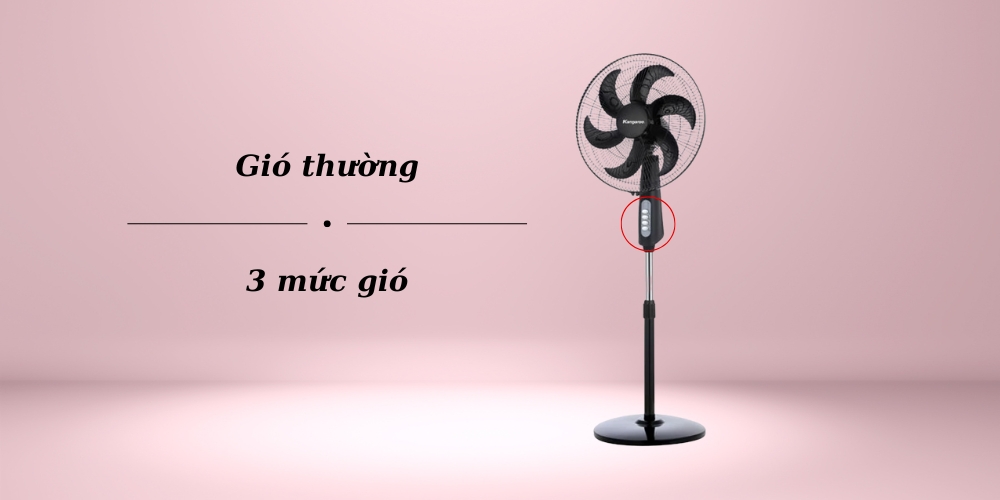 Quạt đứng Kangaroo KGEF06SM có 3 mức gió, gió thường