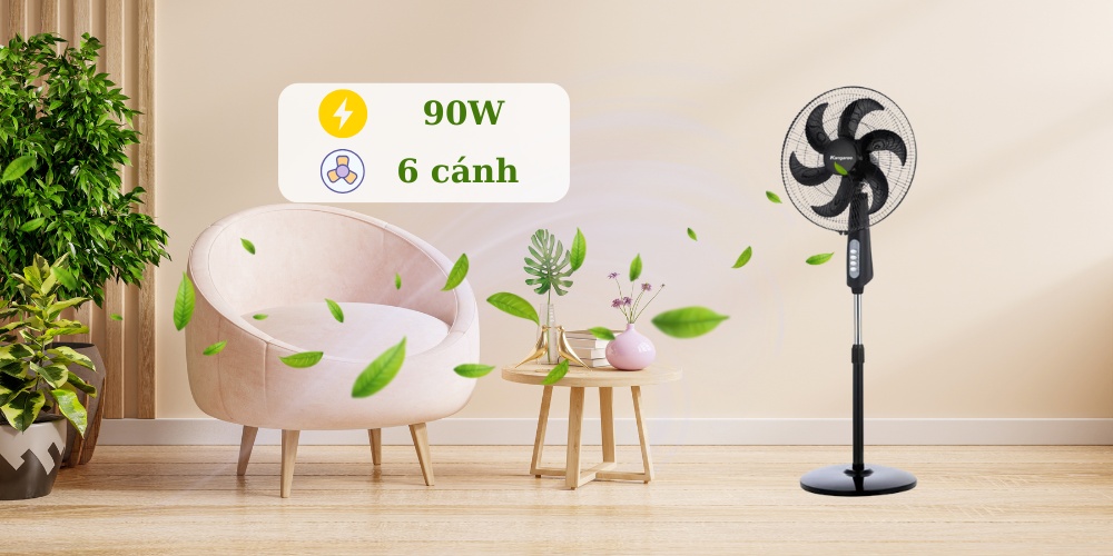 Quạt đứng Kangaroo KGEF06SM có động cơ bền bỉ, công suất mạnh mẽ 90W