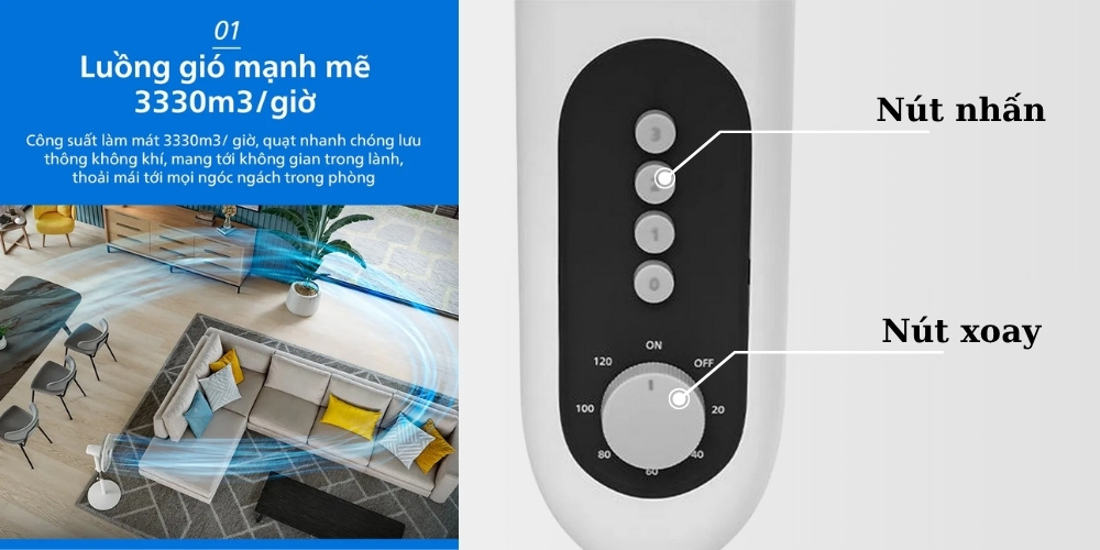 Quạt Đứng Philips CX1220/00 tạo lưu lượng gió mạnh mẽ lên đến 3330 m³/giờ