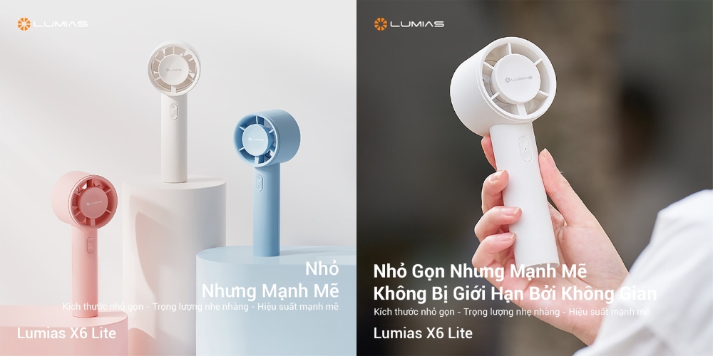 Quạt Tích Điện Lumias X6 LITE Màu Trắng vừa vặn lòng bàn tay