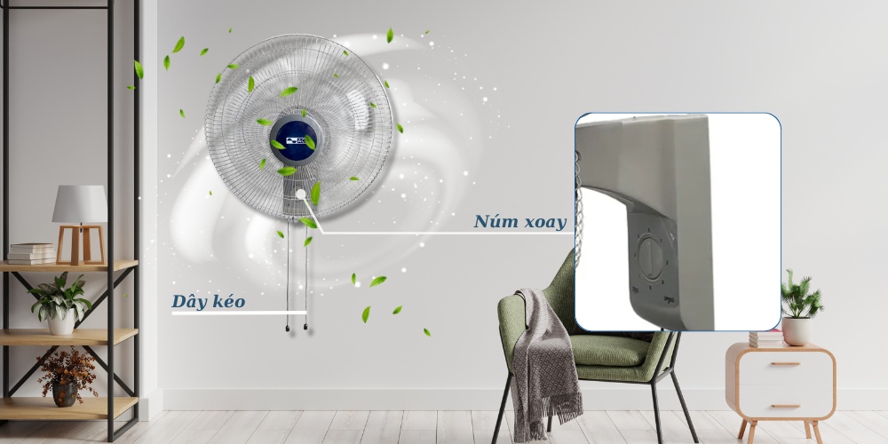 Quạt Treo Tường AC AWF03A163 có nút xoay kết hợp với dây kéo