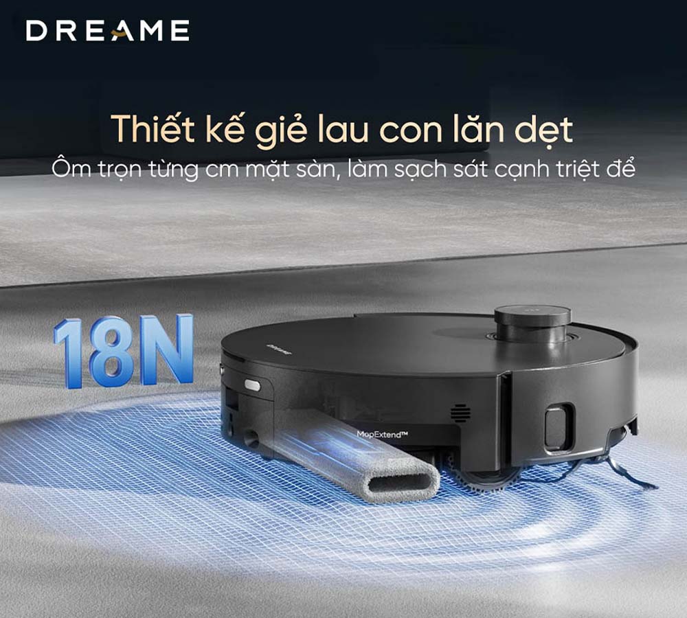 Robot Dreame Aqua 10 Pro Track có thiết kế giẻ lau con lăn dẹt