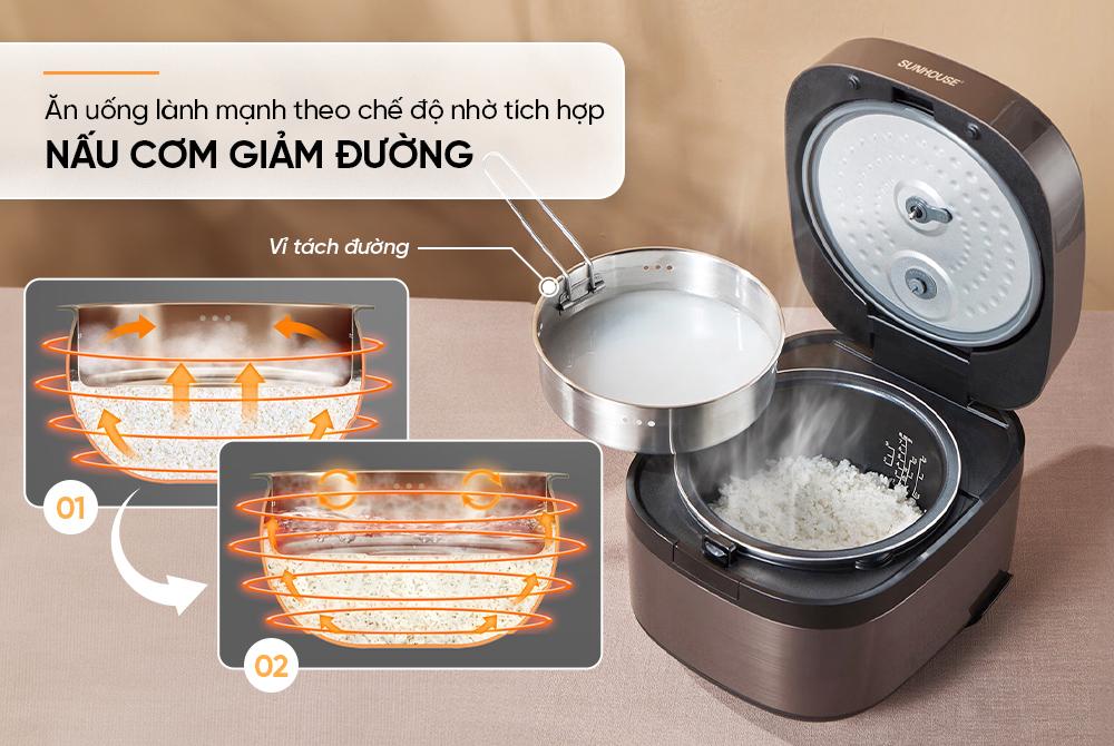 Sunhouse SHD8826 tích hợp chế độ nấu cơm giảm đường
