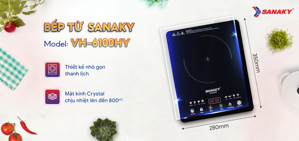 Bếp điện từ đơn Sanaky VH6100HY với thiết kế nhỏ gọn, sang trọng
