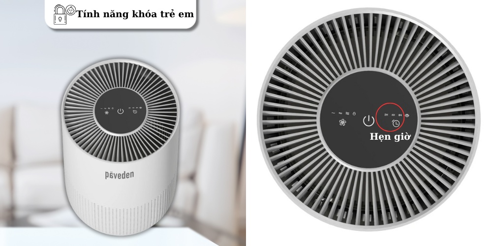 Tính năng khóa trẻ em và hẹn giờ của Máy Lọc Không Khí Paveden PAP-M1133