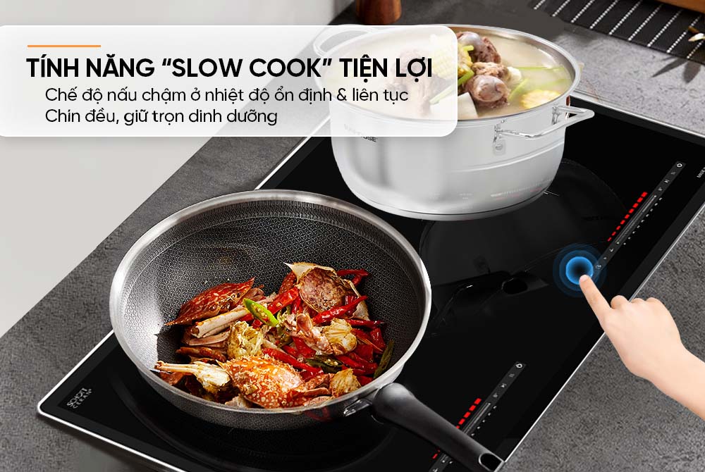 Bếp Đôi Điện Từ MMB82102-TMT trang bị tính năng Slow Cook 