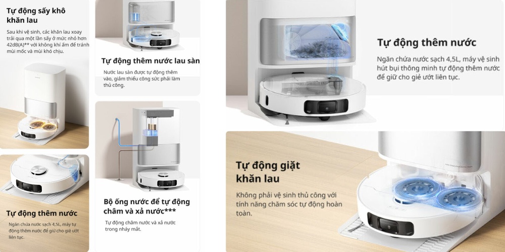 Trạm sạc hoàn toàn tự động hút, lau, giặt và sấy giẻ