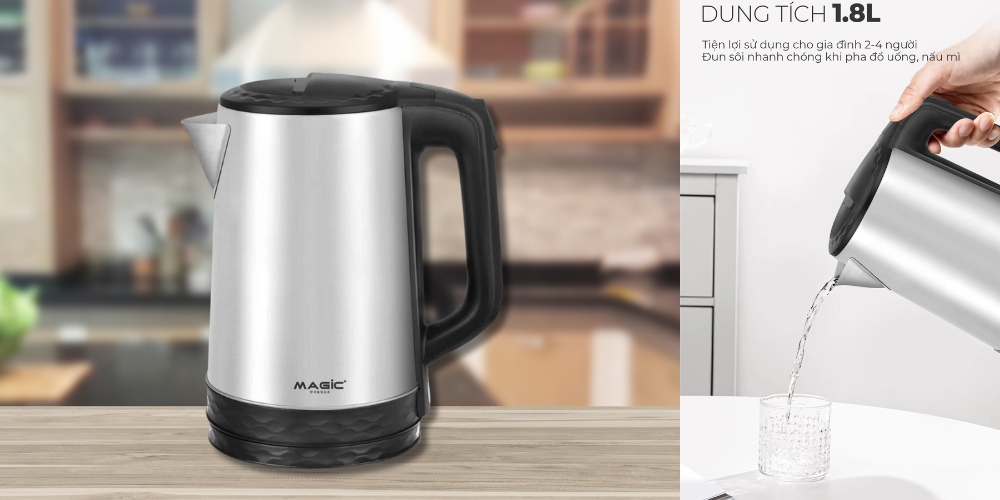 Với dung tích 1.8 lít, bình đun A-072 phù hợp cho gia đình nhỏ từ 2 đến 4 thành viên