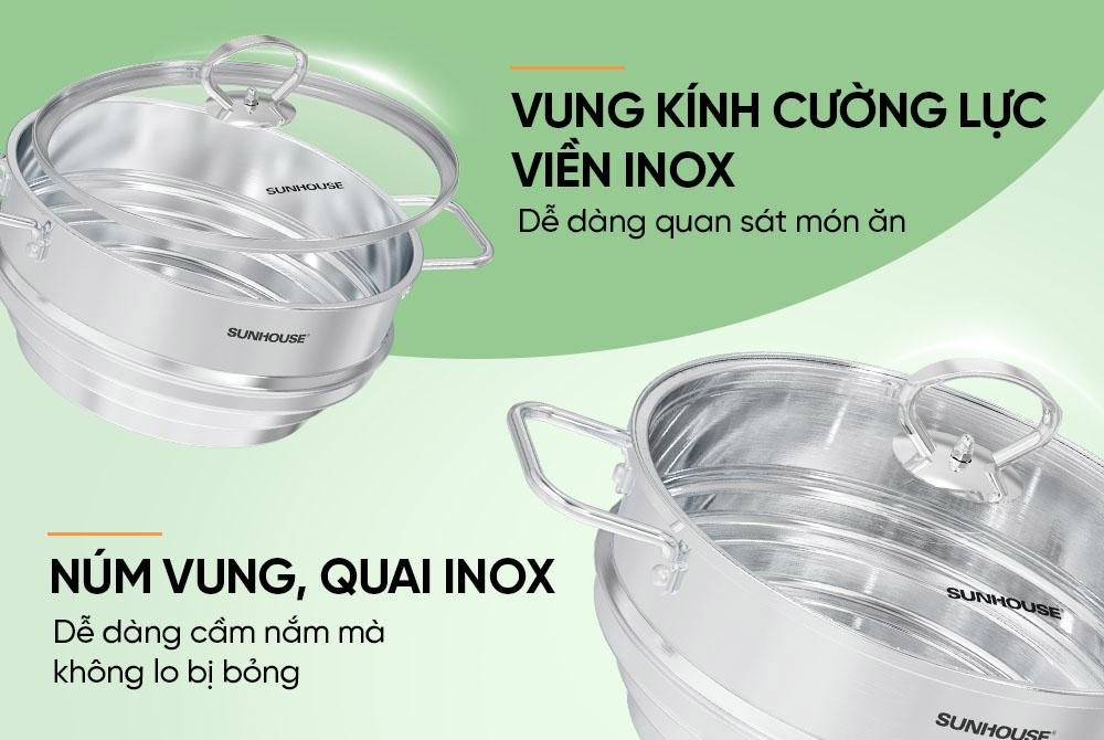 Vung kính cường lực viền Inox chịu nhiệt tốt