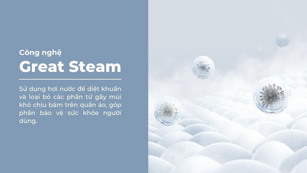 Công nghệ Great Steam diệt khuẩn mạnh mẽ