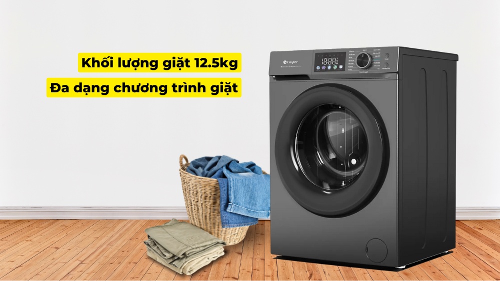 Máy Giặt Casper Inverter 12.5 Kg WF-D125VGR1 sở hữu khối lượng giặt lớn