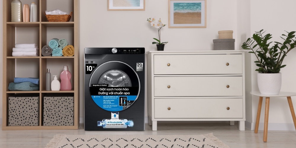 Máy Giặt Samsung AI EcoBubble Inverter 10 kg WW10DG6U34LBSV sở hữu thiết kế cửa trước