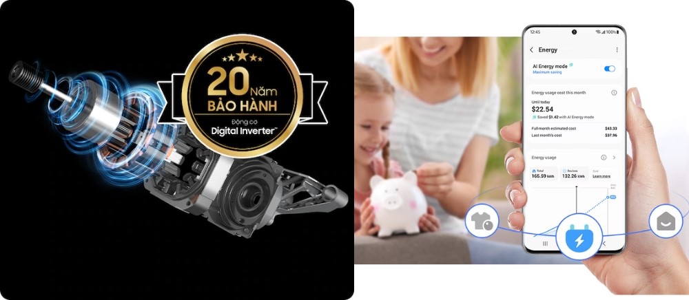 Máy Giặt Samsung WW10DB7U34GWSV tiết kiệm điện