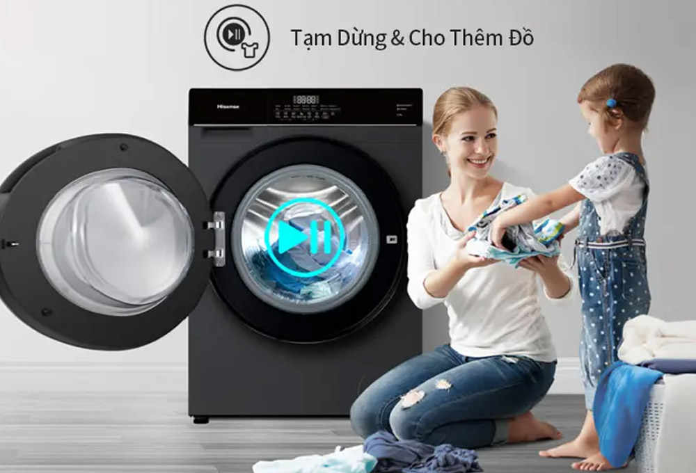 Thêm quần áo trong lúc giặt trên Máy Giặt Hisense WF105M3