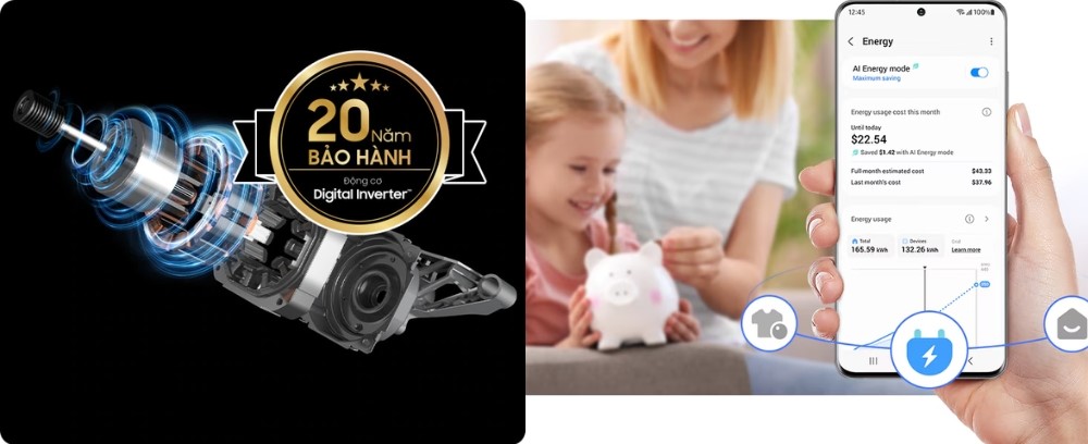 Samsung WW10DG6U34LBSV tiết kiệm năng lượng với Digital Inverter, SmartThings AI Energy