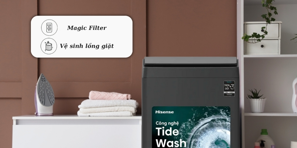 Bộ lọc xơ vải Magic Filter và vệ sinh lồng giặt trên máy giặt Hisense WT150F50