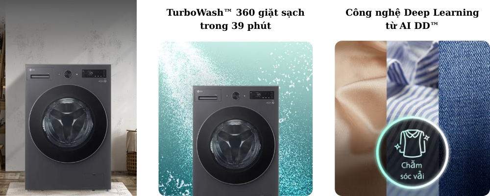 Công nghệ TurboWash 360 và Deep Learning từ AI DD trên LG F2517SNTG