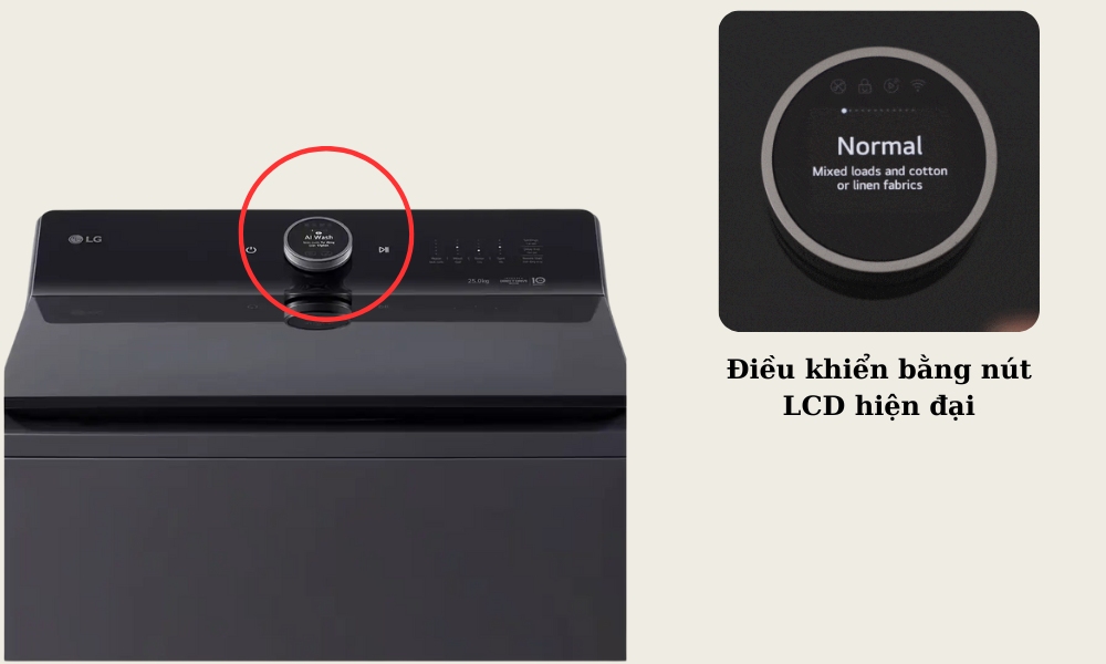 Điều khiển máy giặt LG TX2725AT9G bằng nút LCD hiện đại