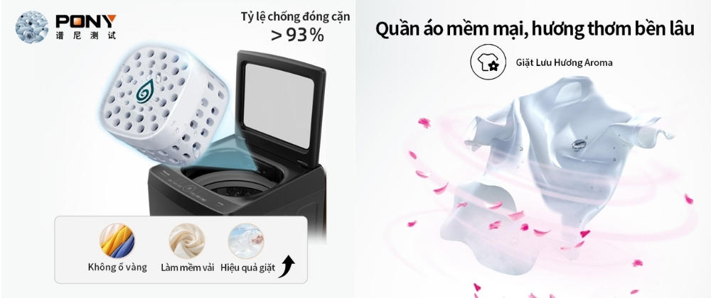 Máy Giặt Hisense WT105F50 có giặt lưu hương Aroma và kích hoạt phân tử nước Plus