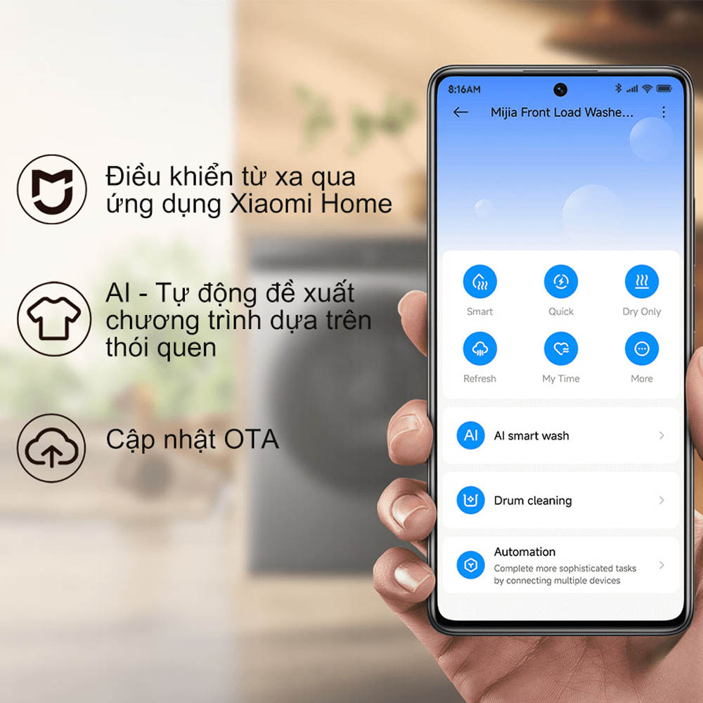 Điều khiển máy giặt sấy dễ dàng qua ứng dụng Xiaomi Home