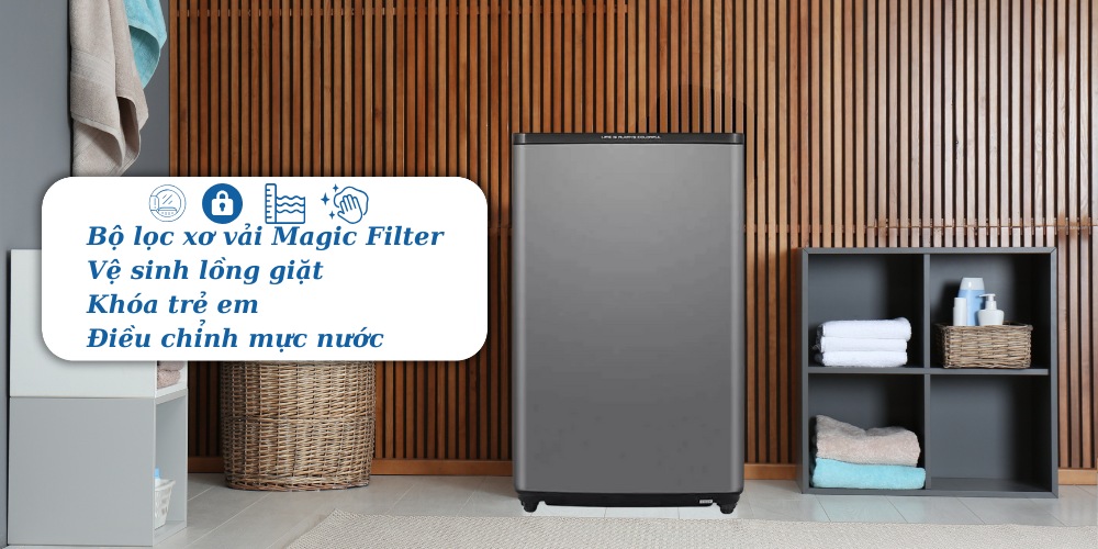Nhiều tiện ích nổi bật trên máy giặt Hisense WT105GE30