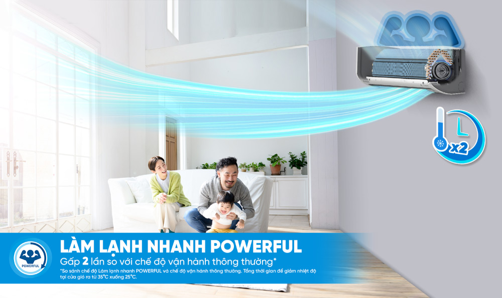 Chức năng Powerful làm lạnh nhanh chóng cho toàn bộ phòng