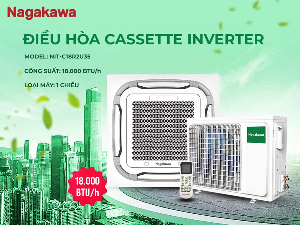 Máy Lạnh Âm Trần Nagakawa NIT-C18R2U35 sở hữu thiết kế hình vuông