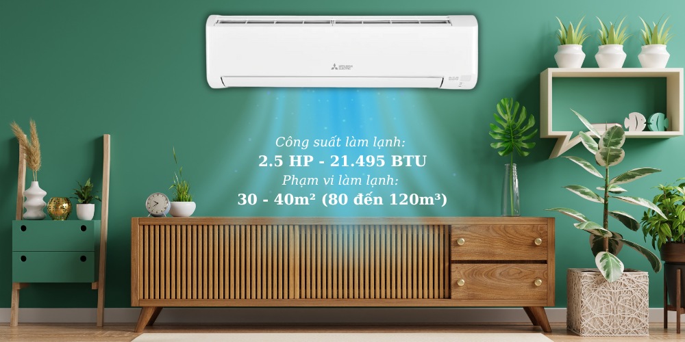 Với công suất 2.5 HP, máy lạnh MSY/MUY-JY60VF thích hợp sử dụng trong không gian từ 30 - 40m²