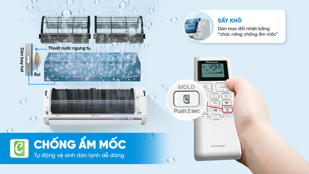 Chống ẩm mốc hiệu quả với chức năng tự động vệ sinh dàn lạnh