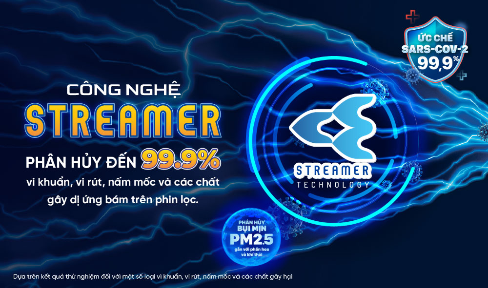 Công nghệ Streamer tinh lọc không khí mạnh mẽ