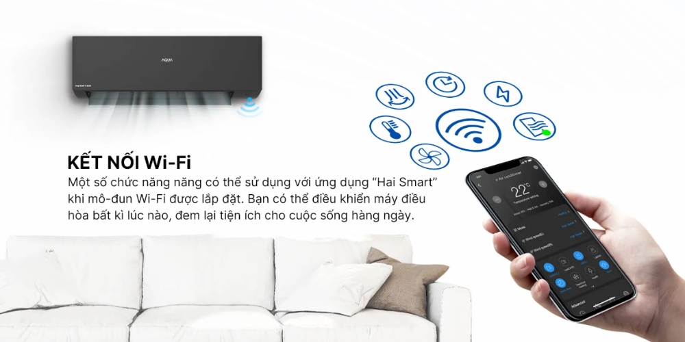 Điều khiển máy lạnh Aqua AQA-RUV10SAW bằng điện thoại, có wifi