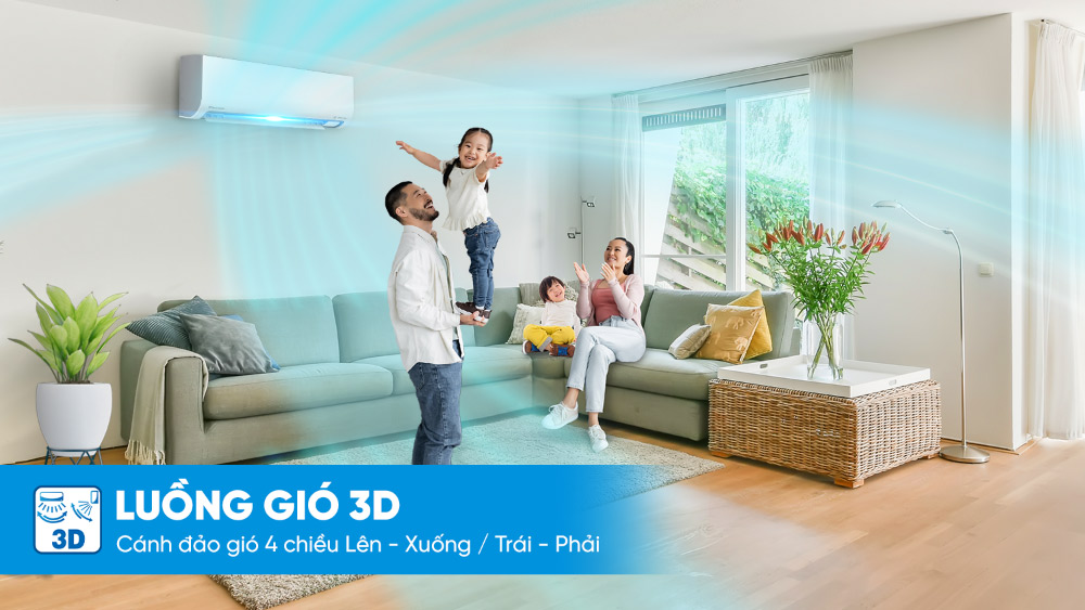 Luồng gió 3D phân bổ hơi lạnh đều khắp phòng