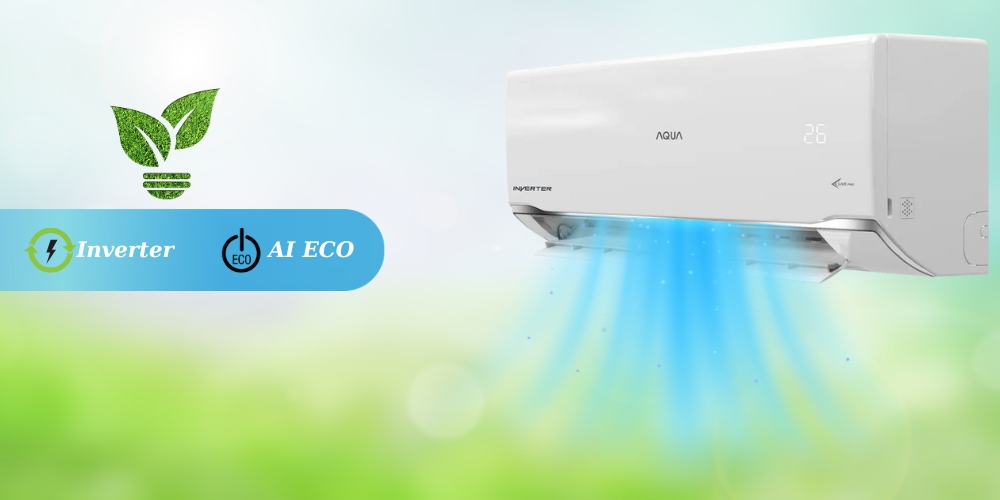 Máy Lạnh AQUA AQA-RV18TA tiết kiệm điện với Inverter và AI ECO