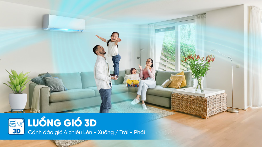 Cánh quạt đảo gió 3D phân bổ hơi lạnh đều khắp phòng