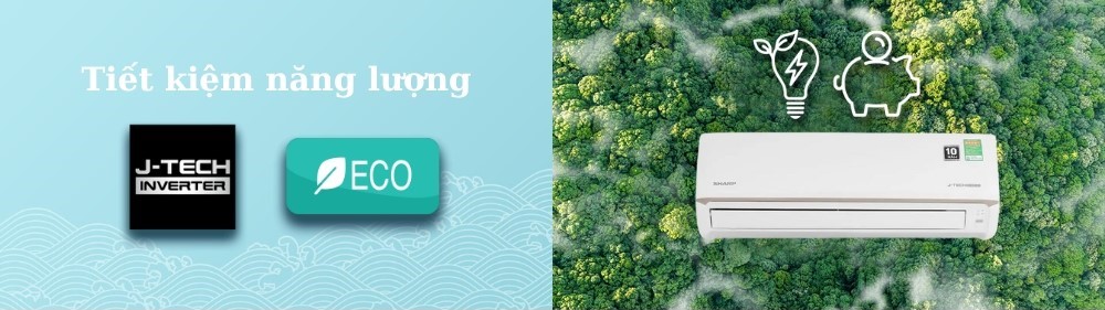 Máy lạnh Sharp AH/AU-X10CEWC tiết kiệm điện với J-Tech Inverter, Eco