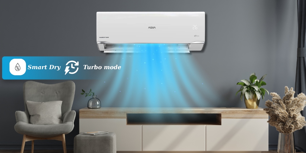 Tính năng Smart Dry và Turbo mode trên Máy Lạnh AQUA AQA-RV18TA