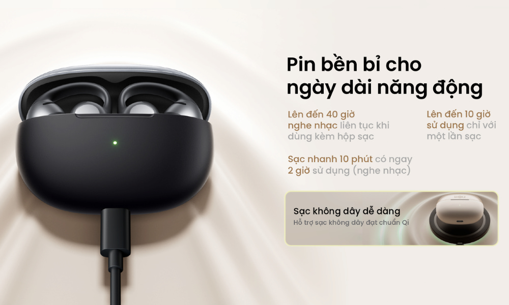 Shokz OpenDots ONE pin lên đến 10 giờ