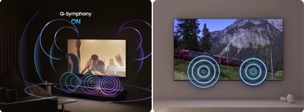 Công nghệ OTS Lite và công nghệ Q-Symphony của Smart Tivi Samsung 4K 75 Inch UA75U8500F