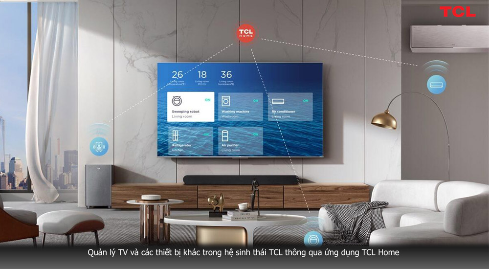 Ứng dụng TCL Home quản lý Google Tivi TCL QLED 4K 98P8K