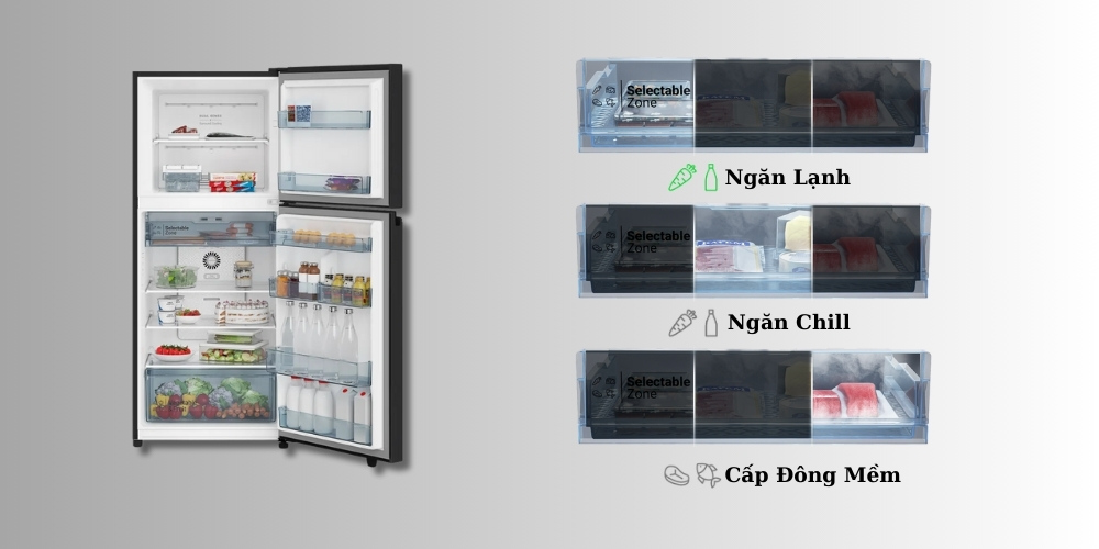 Ngăn trữ chuyển đổi Selectable Zone của tủ lạnh Hitachi HRTN6379SGBKVN