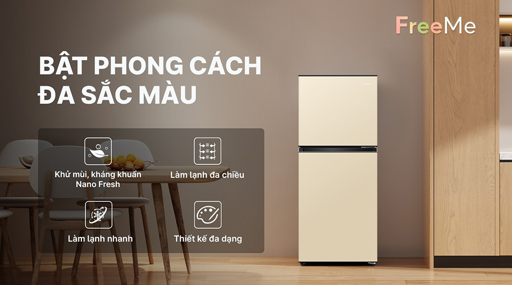 Tủ Lạnh Aqua 130 Lít AQR-T160FA(GG) ngăn đông trên, màu be trẻ trung