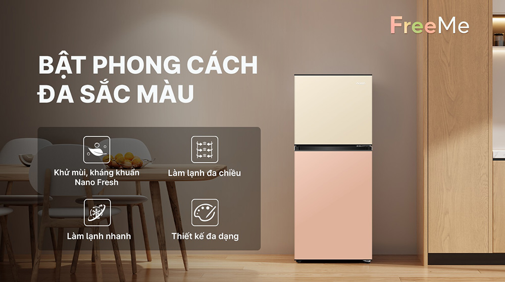 Tủ Lạnh Aqua 130 Lít AQR-T160FA(GGN) màu be và hồng ngọt ngào
