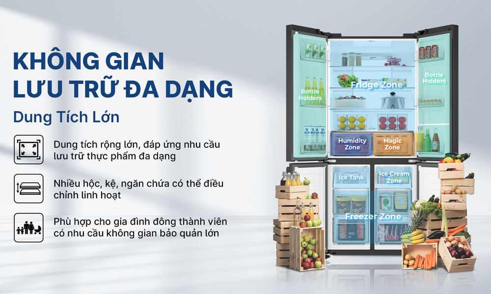 Tủ Lạnh Aqua Inverter AQR-M600XA(GB) có không gian lưu trữ đa dạng