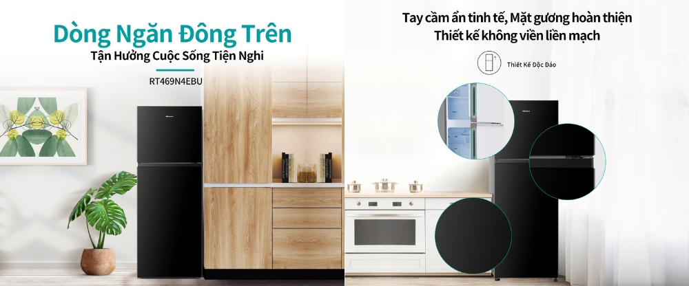 Tủ Lạnh Hisense Inverter RT469N4EBU sở hữu thiết kế mặt gương
